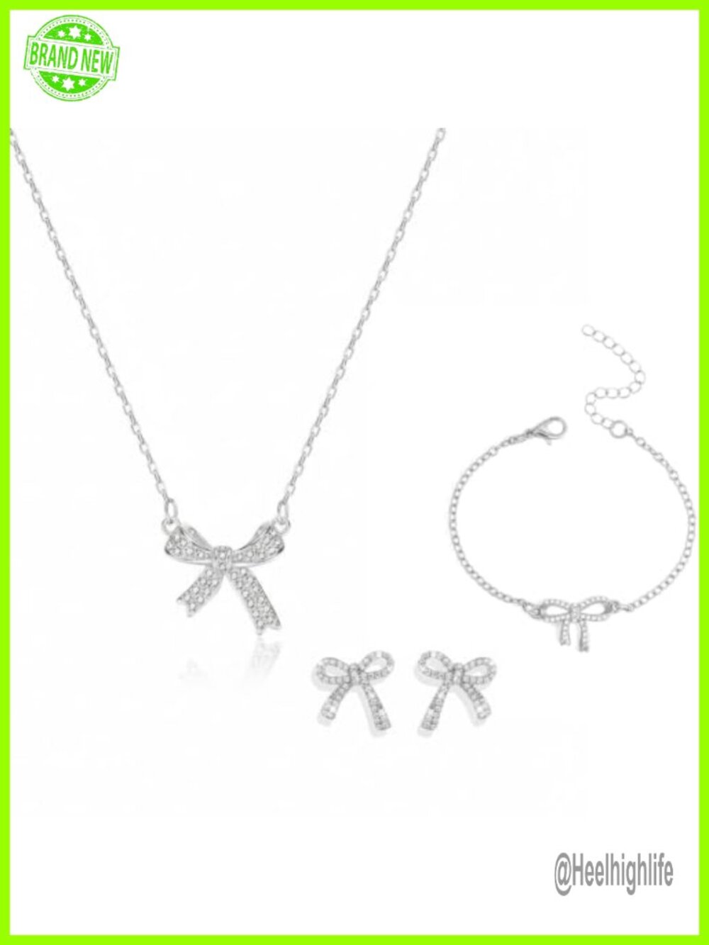 3 PCS Bow Jewelry Set Necklace Bracelet Earrings with Rhinestone Alloy